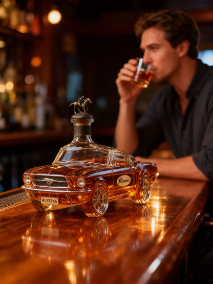 Auto-Vormige Whiskykaraf in Mustang-Stijl – Glazen Spirit Decanter voor Thuisbar