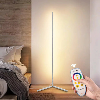 Staande Lamp LED Dimbaar 3 Lichtkleuren Afstandsbediening 142cm Aluminium Hoeklamp Woonkamer Slaapkamer 3000K 4000K 6000K Sfeerverlichting Zwart Wit