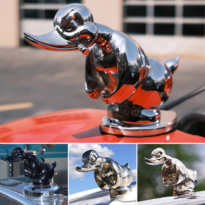 Decoratieve Eend Auto Ornament 15cm Chroom Rubber Mascotte Figuur Dashboard Accessoire Voertuig Embleem