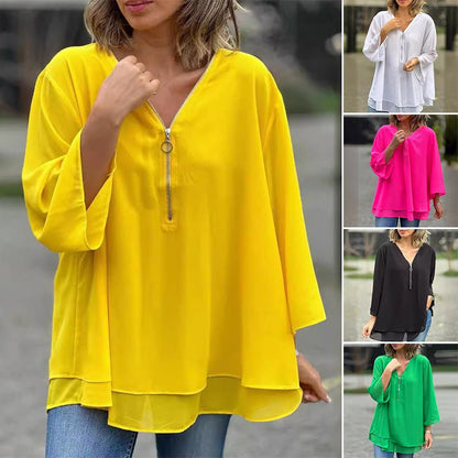 Lichte Chiffon Blouse Met Rits Sluiting