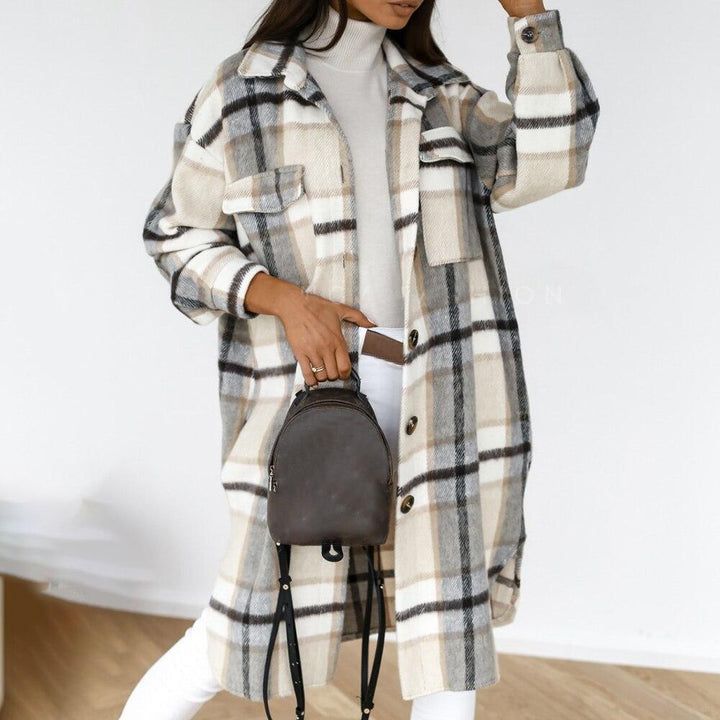 Geruite Lange Shacket voor Vrouw Carlotta → Geruite Shacket Lange Vrouwencoat Carlotta
