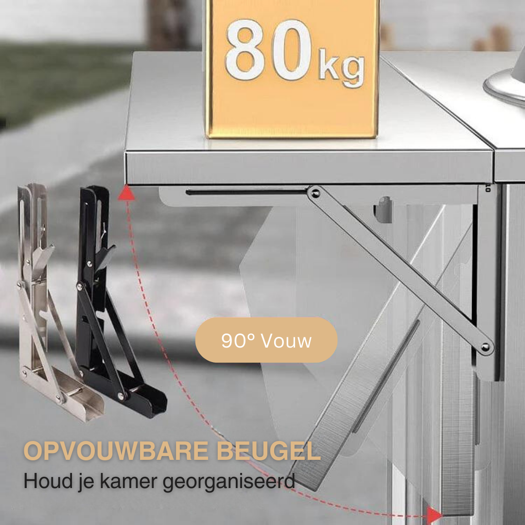 Opvouwbare Plankdrager - Wandmontage Planksteun - Metalen Beugel voor Keukenkast, Werkbank en Opbergruimte - Ruimtebesparend en Robustvast
