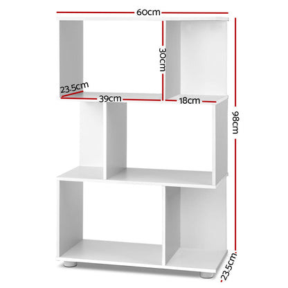 Design Boekenkast met Zigzag Planken 3-Laags – Moderne Display Kast 60 cm