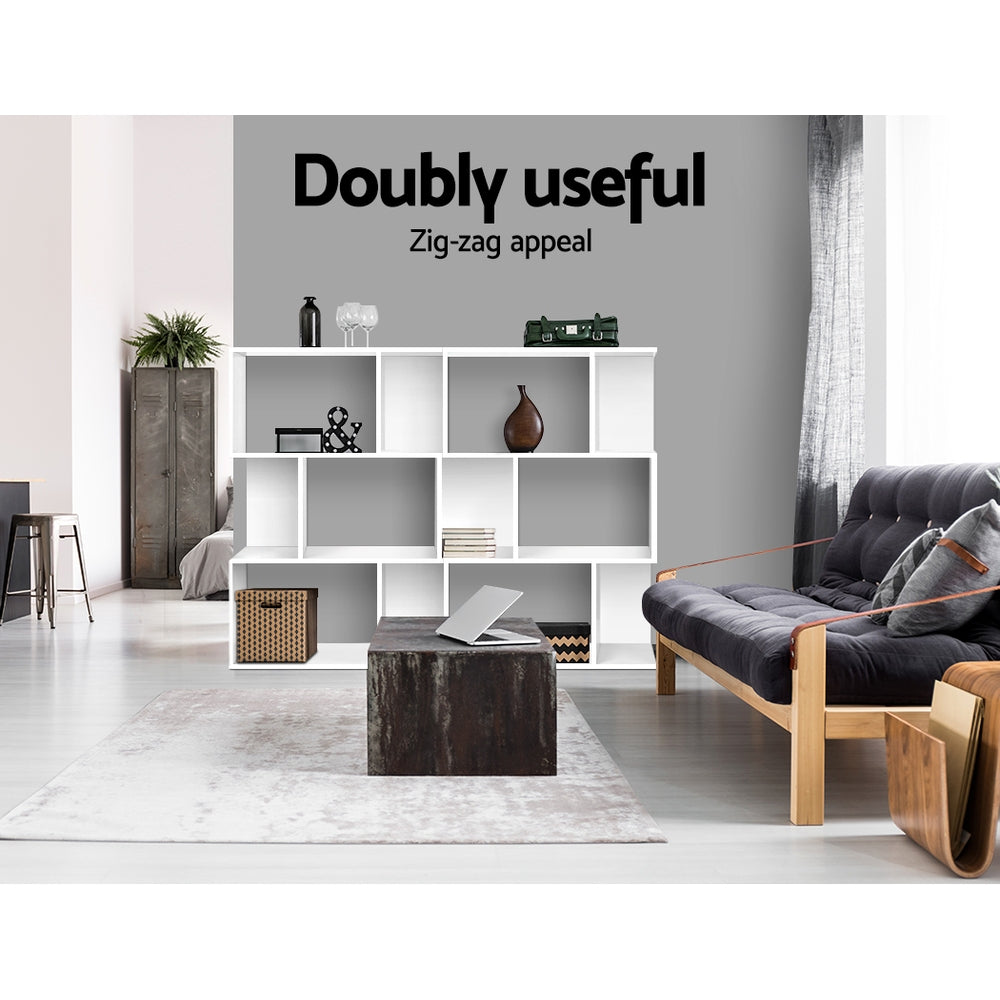 Design Boekenkast met Zigzag Planken 3-Laags – Moderne Display Kast 60 cm