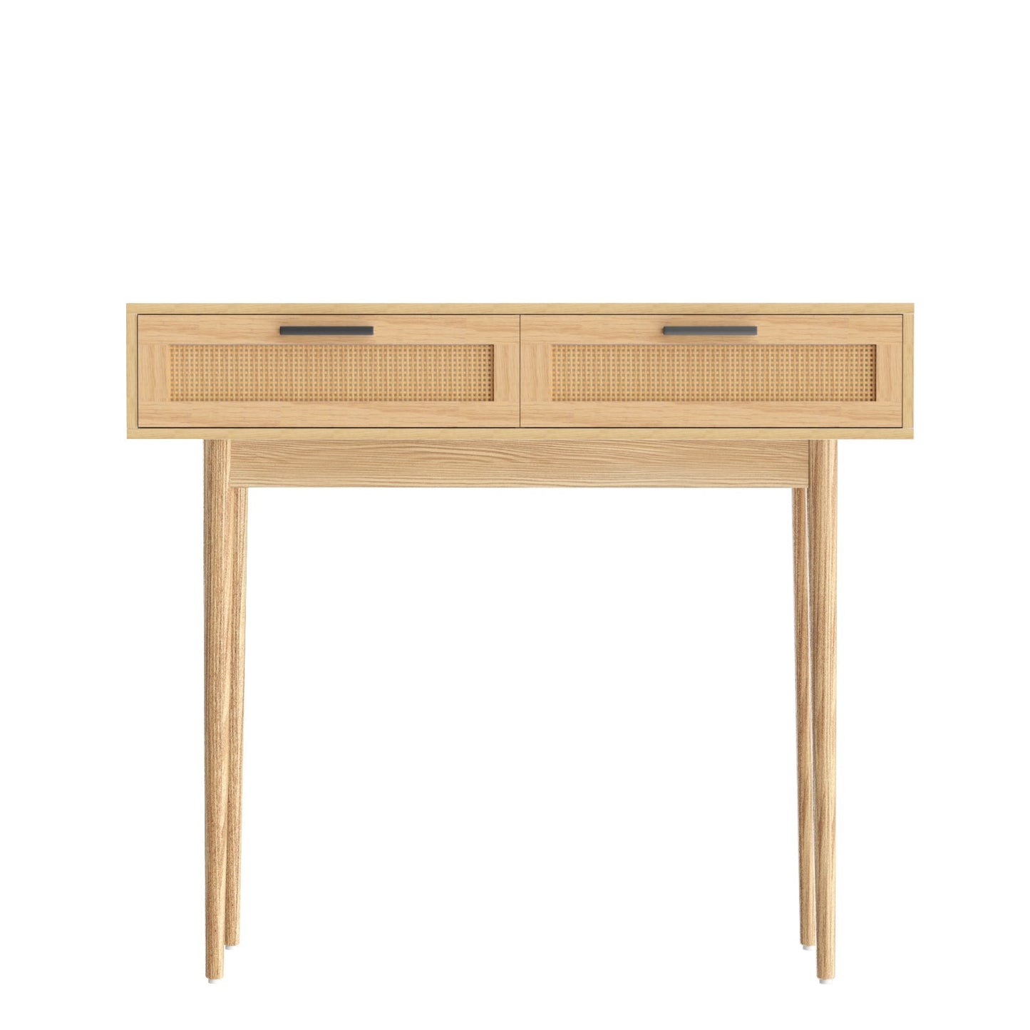 Console Tafel met Rotan Lades en Massief Houten Poten – Boho Haltafel 90 cm