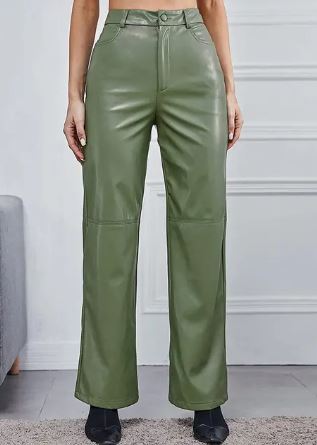 Dames Leren Broek High Waist Met Zakken Lang Model