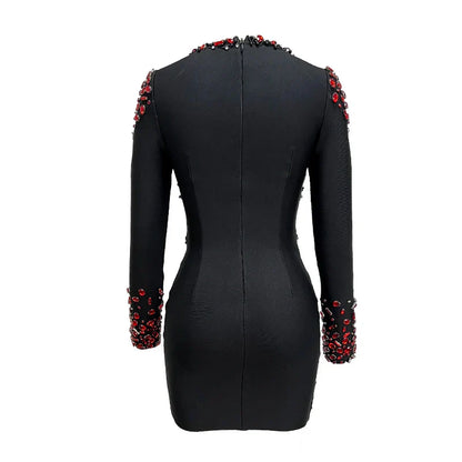 Elegante V-Hals Jurk met Lange Mouwen Zwart