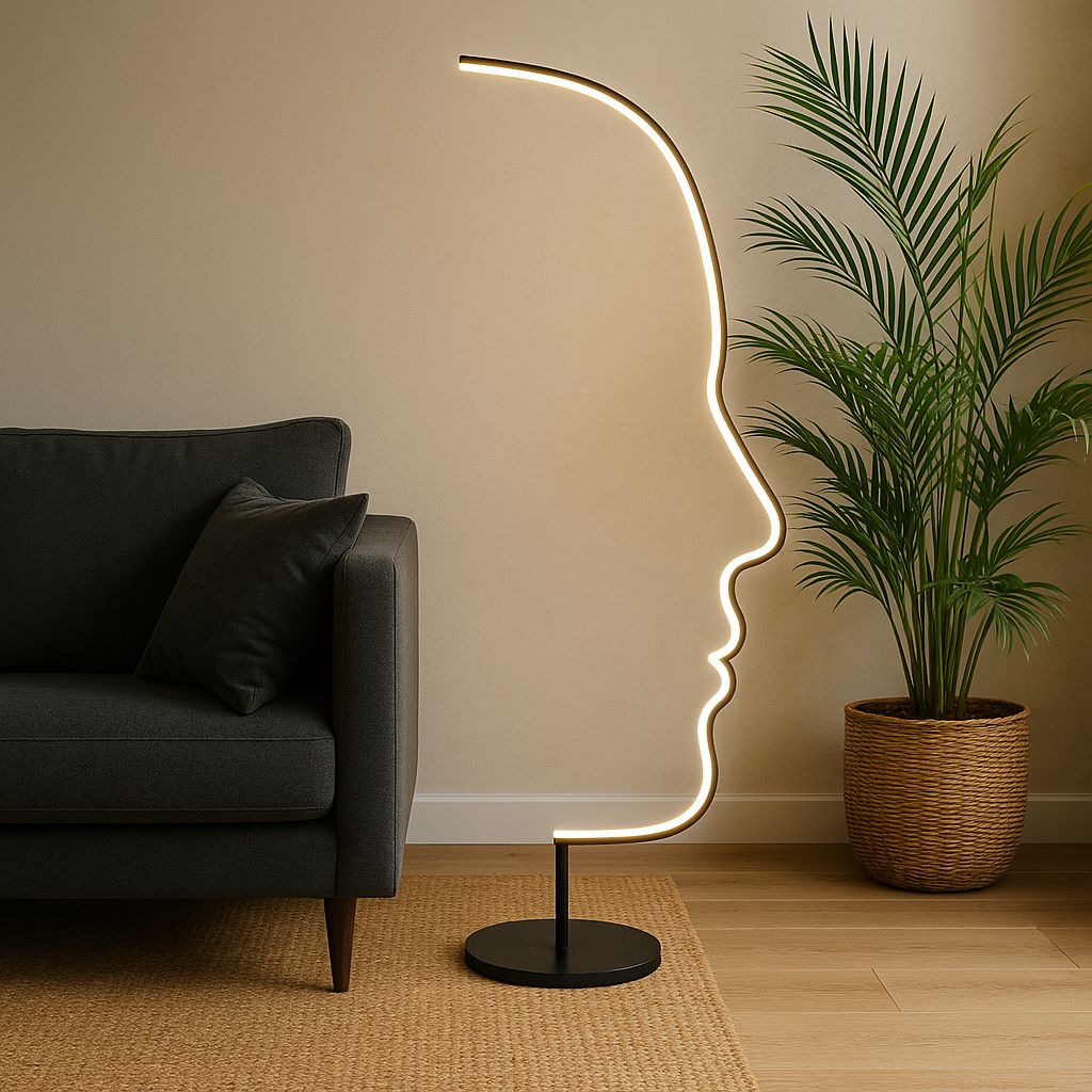 Gezicht Vloerlamp LED Aluminium Zwart Woonkamer Design Sculptuur Moderne Verlichting Silhouet Lamp