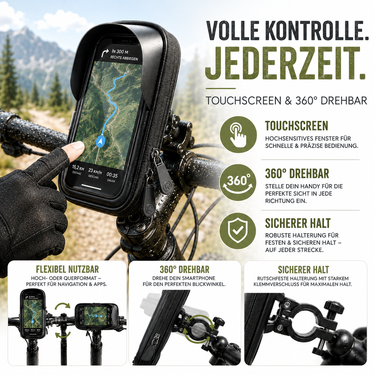 Waterdichte Telefoonhouder voor Fiets met Touchscreen – Tot 6.4 Inch