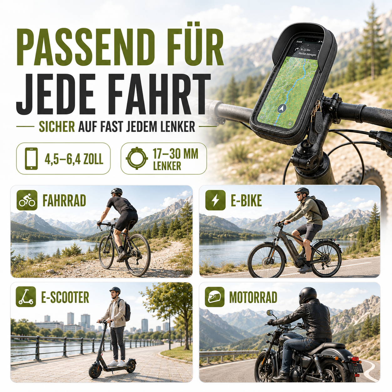 Waterdichte Telefoonhouder voor Fiets met Touchscreen – Tot 6.4 Inch