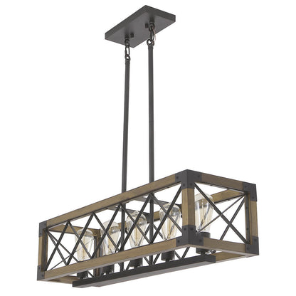 Hanglamp Rechthoek Hout Zwart 80cm 5 Lichts Eetkamer Keukeneiland Industrieel Farmhouse Chandelier Verstelbaar Pendellamp Woonkamer