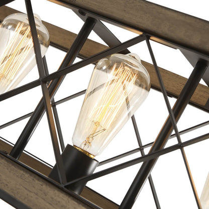 Hanglamp Rechthoek Hout Zwart 80cm 5 Lichts Eetkamer Keukeneiland Industrieel Farmhouse Chandelier Verstelbaar Pendellamp Woonkamer