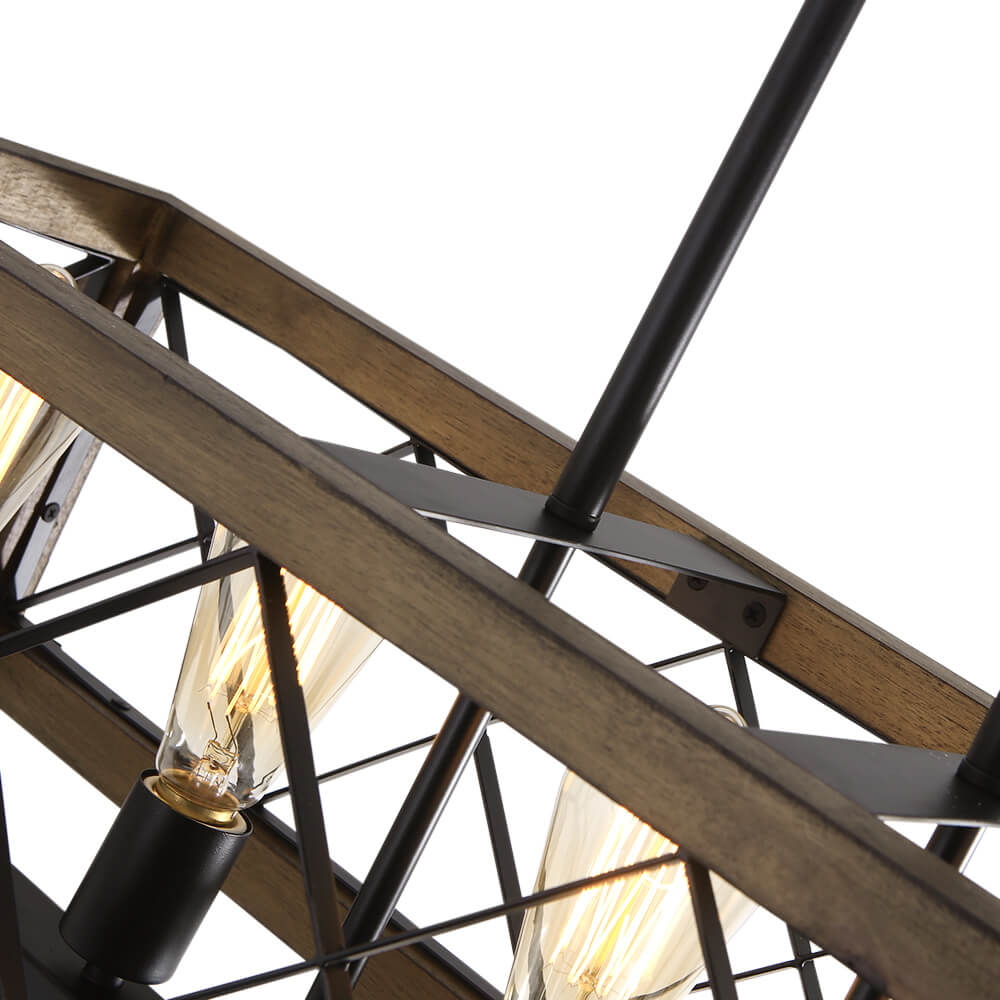 Hanglamp Rechthoek Hout Zwart 80cm 5 Lichts Eetkamer Keukeneiland Industrieel Farmhouse Chandelier Verstelbaar Pendellamp Woonkamer