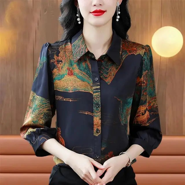 Vrouwelijke Chiffon Blouse Lente Zomer Bloemenprint - StudioMarella