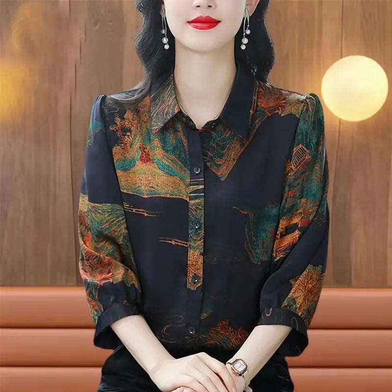 Vrouwelijke Chiffon Blouse Lente Zomer Bloemenprint
