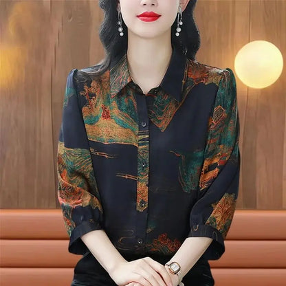 Vrouwelijke Chiffon Blouse Lente Zomer Bloemenprint