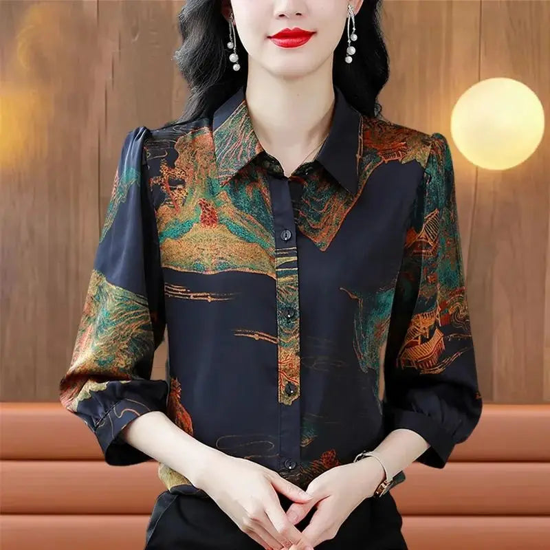 Vrouwelijke Chiffon Blouse Lente Zomer Bloemenprint