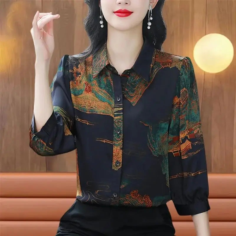 Vrouwelijke Chiffon Blouse Lente Zomer Bloemenprint