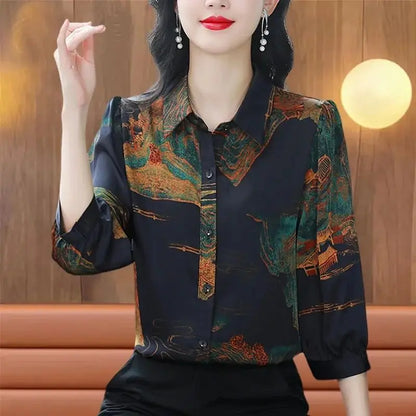 Vrouwelijke Chiffon Blouse Lente Zomer Bloemenprint
