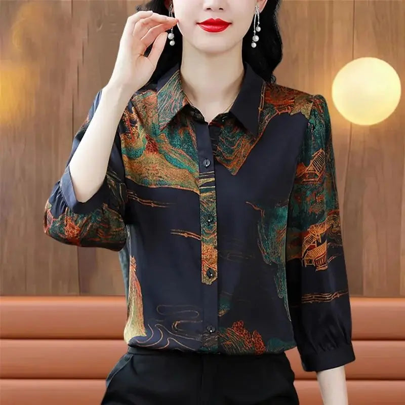 Vrouwelijke Chiffon Blouse Lente Zomer Bloemenprint