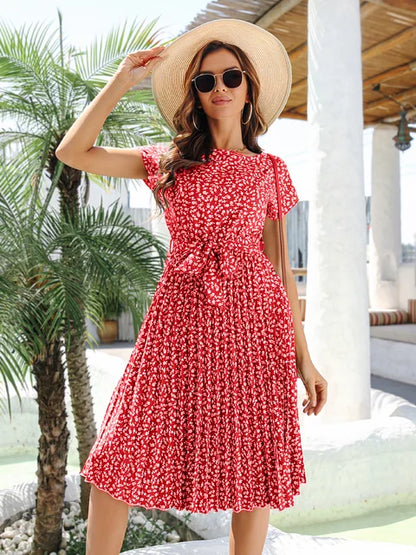 Jurk met Plooi en Bloemenprint A-LijnModel