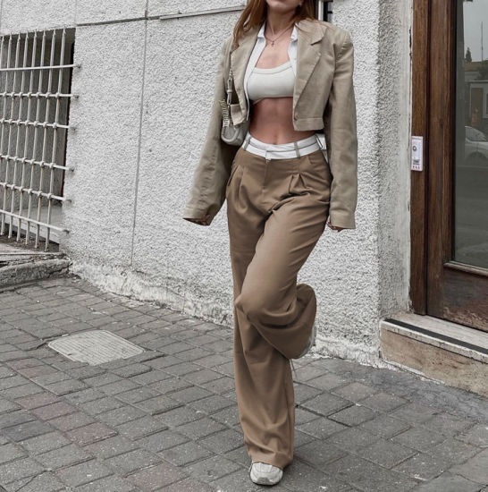 Hoge Taille Rechte Broek voor Vrouw Elegant Model