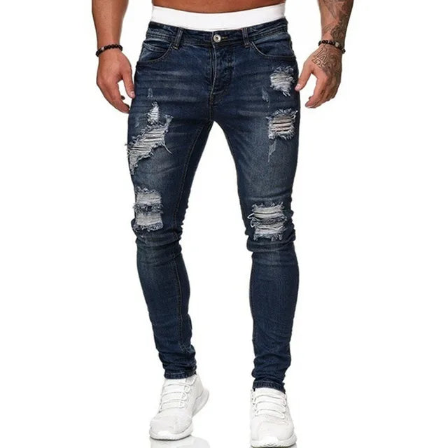 Heren Skinny Spijkerbroek Gescheurd Vintage Look