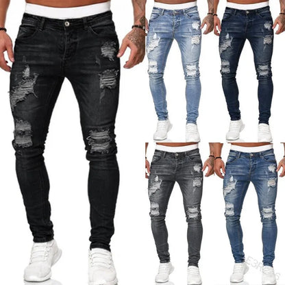 Heren Skinny Spijkerbroek Gescheurd Vintage Look