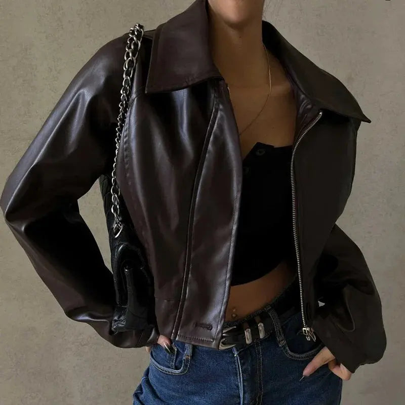Grootschalige Kunstleder Jas voor Dames Oversized Model