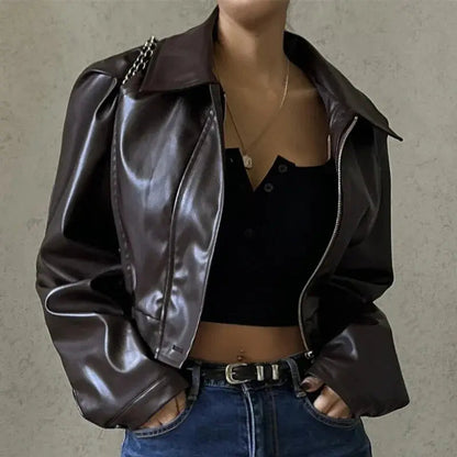 Grootschalige Kunstleder Jas voor Dames Oversized Model