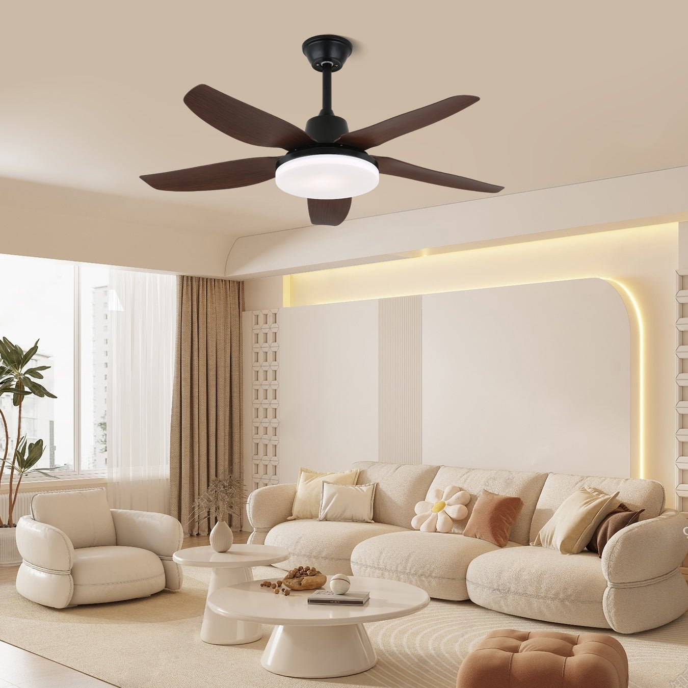 Moderne Plafondventilator Luvo met Verlichting en Houten Afwerking – Ø122 cm – Met Afstandsbediening – Inclusief LED – 6 Snelheden