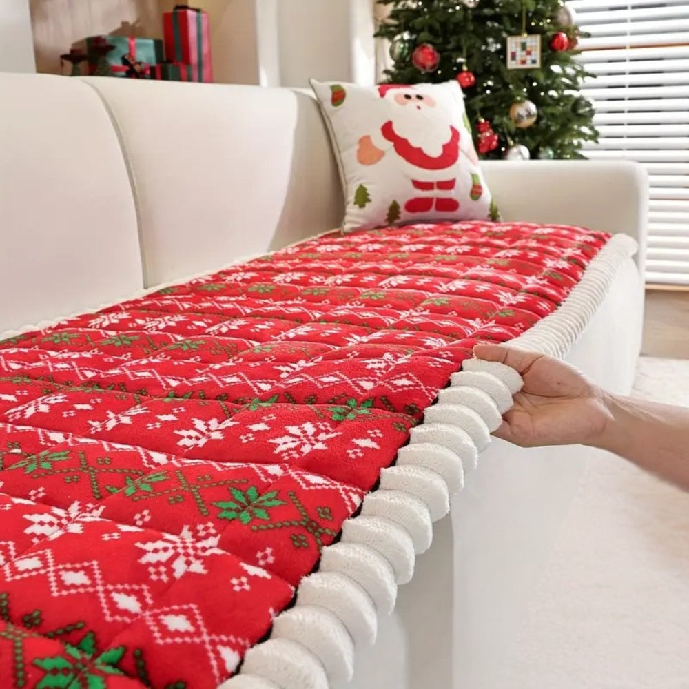 Feestelijk Bankhoes Kersthoes Rood-Wit Patroon voor 1-4 Zitbanken Microfiber Kerstdecoratie Beschermhoes Machinewasbaar