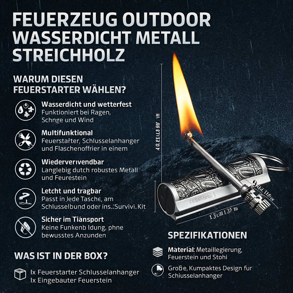 Outdoor Vuurstarter Waterdicht Metaal Herbruikbaar Survival Sleutelhanger