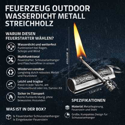 Outdoor Vuurstarter Waterdicht Metaal Herbruikbaar Survival Sleutelhanger