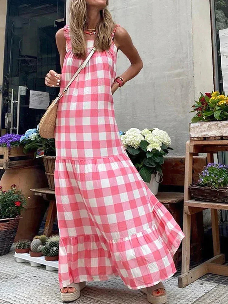 Zomerjurk Vrouwelijk Roze Jurk met Boho Stijl