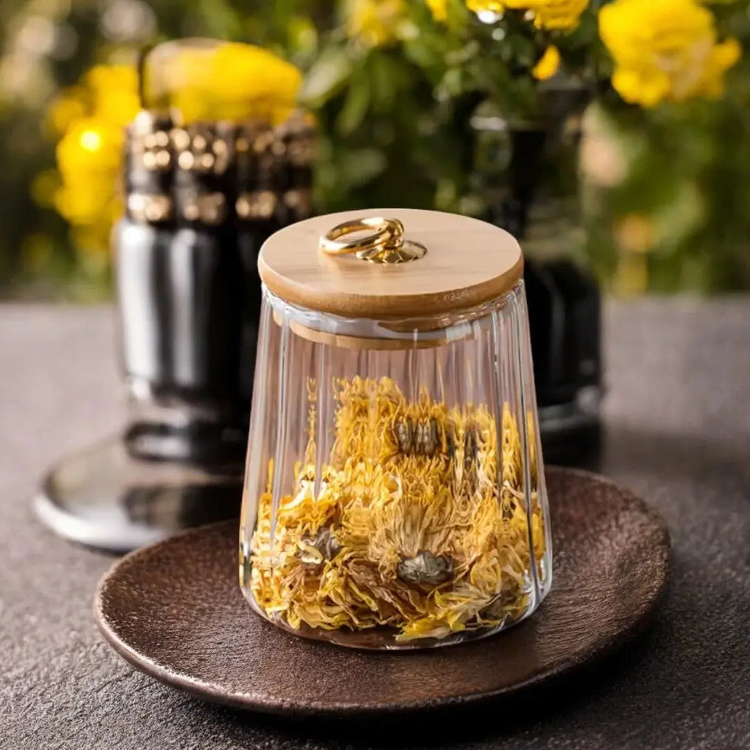 Glazen Voorraadpot Houten Deksel Goud Borosilicaat Thee Keuken Scandinavisch
