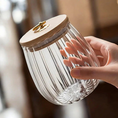 Glazen Voorraadpot Houten Deksel Goud Borosilicaat Thee Keuken Scandinavisch