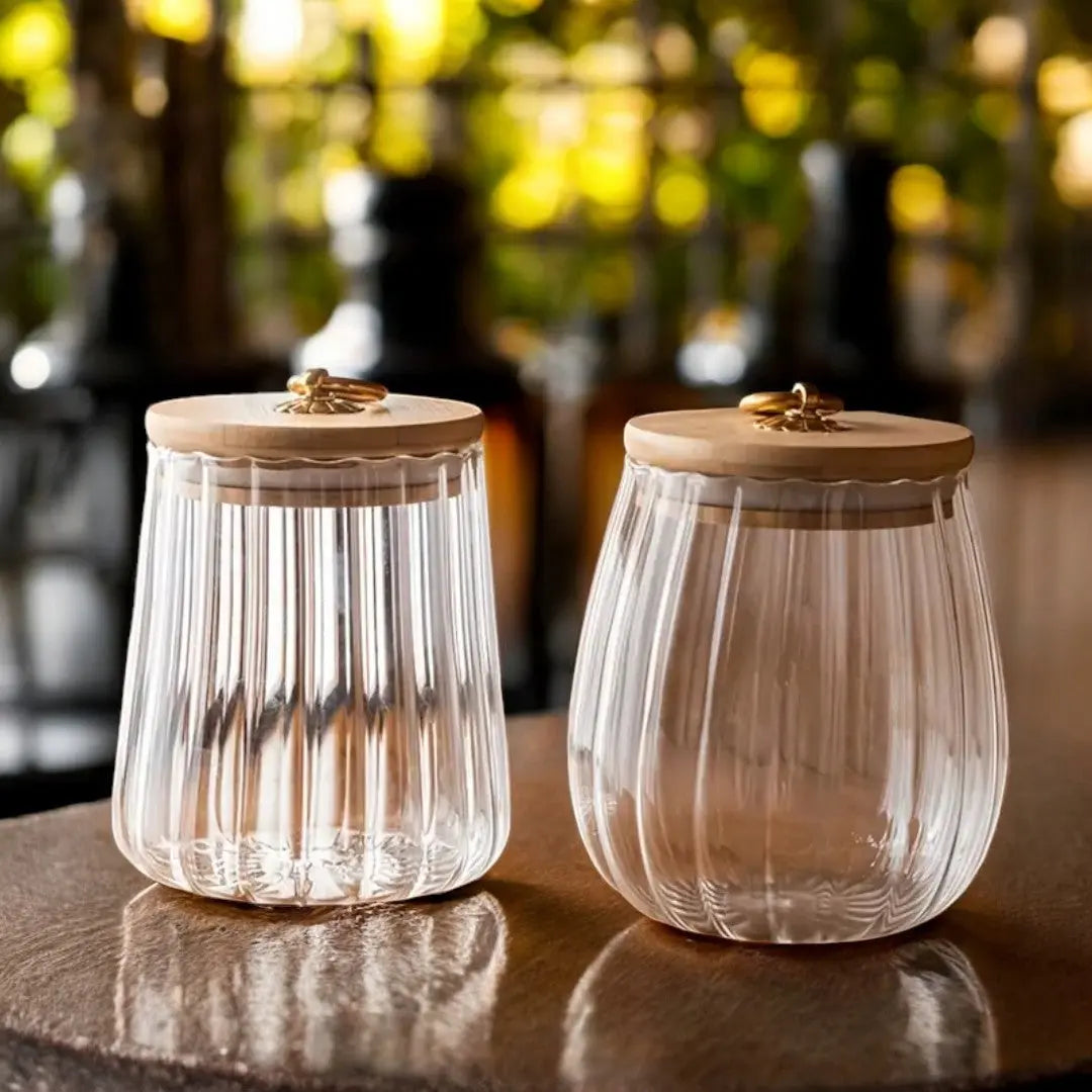 Glazen Voorraadpot Houten Deksel Goud Borosilicaat Thee Keuken Scandinavisch