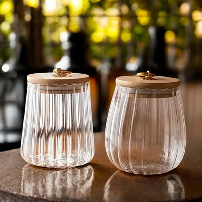 Glazen Voorraadpot Houten Deksel Goud Borosilicaat Thee Keuken Scandinavisch
