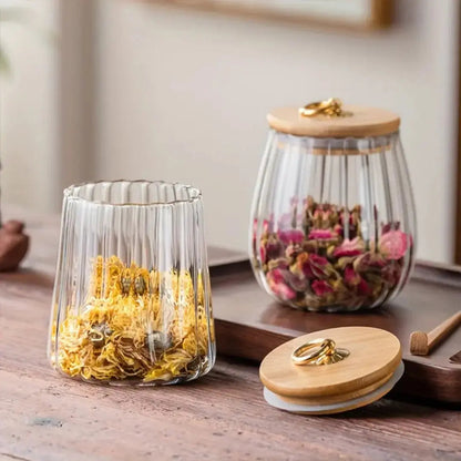Glazen Voorraadpot Houten Deksel Goud Borosilicaat Thee Keuken Scandinavisch