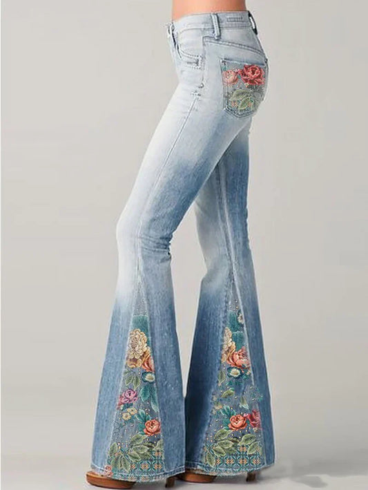 Dames Jeans Bloemenprint Flared Stijl - StudioMarella