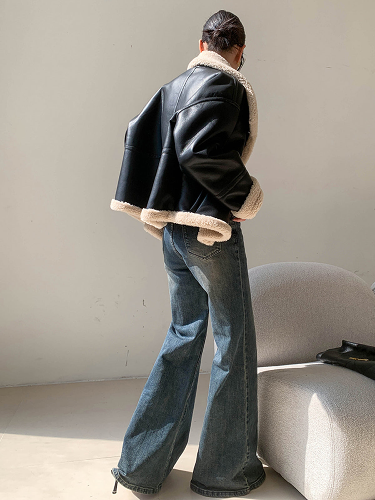 Dames Leren Jas Fleece Gevoerd Warm en Comfortabel
