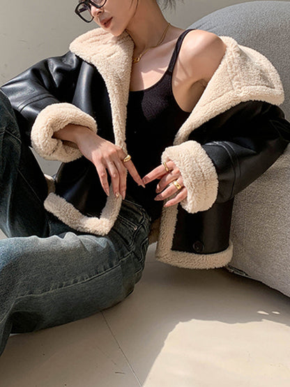 Dames Leren Jas Fleece Gevoerd Warm en Comfortabel