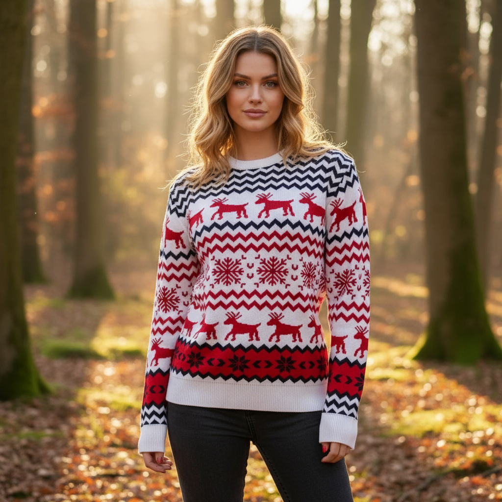 Kersttrui Dames Fleur, Zachte Acryl Trui met Vrolijk Ontwerp - StudioMarella