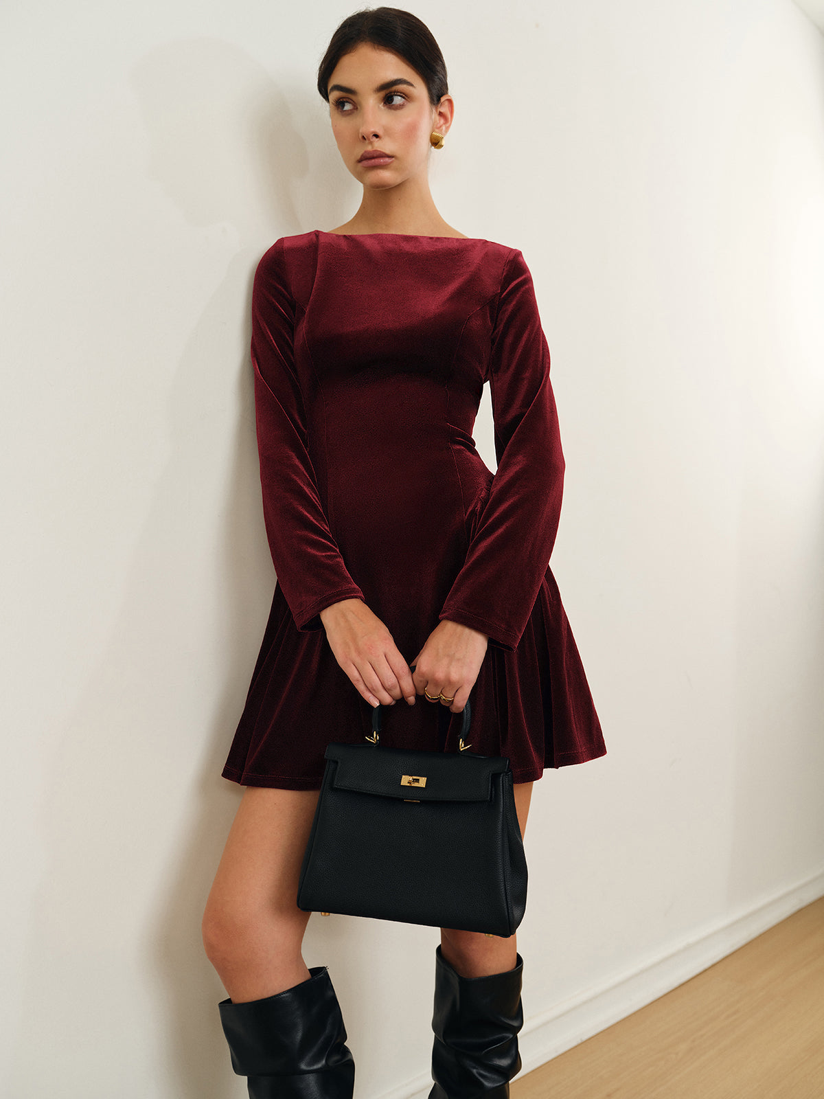 Fleur | Dames Fluwelen Jurk - Geplooid Paneel, Stijlvol en Casual 3