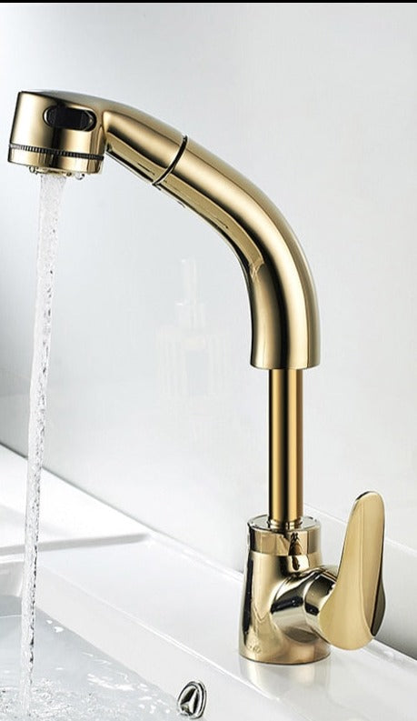 Uitschuifbare Wastafelkraan met Flexibele Sproeikop Chroom Zwart Wit Goud