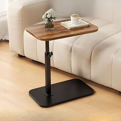 Verstelbare Bijzettafel met Houten Blad en Metalen Frame – C-Vorm – Zwart Bruin Beige Wit – 45-80 cm Hoogte Instelbaar – Modern Scandinavisch Design voor Woonkamer Slaapkamer