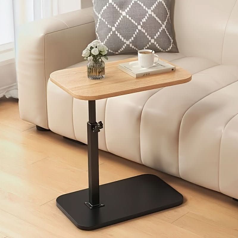Verstelbare Bijzettafel met Houten Blad en Metalen Frame – C-Vorm – Zwart Bruin Beige Wit – 45-80 cm Hoogte Instelbaar – Modern Scandinavisch Design voor Woonkamer Slaapkamer