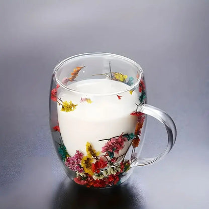 Glazen Dubbelwandige Bloemen Mok 350ml Koffie Thee Cadeau Elegant Transparant