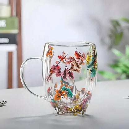 Glazen Dubbelwandige Bloemen Mok 350ml Koffie Thee Cadeau Elegant Transparant